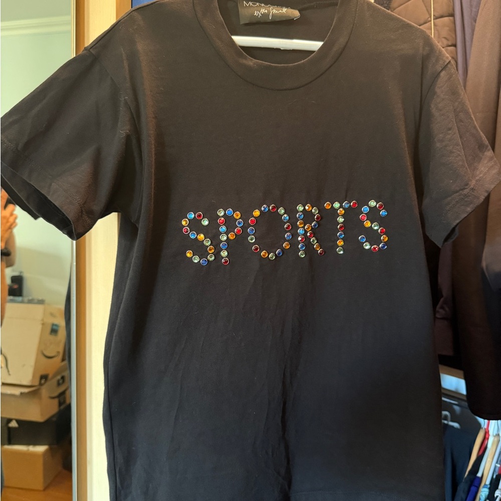 Black Short Sleeve Tee with Colorful Gem Accents